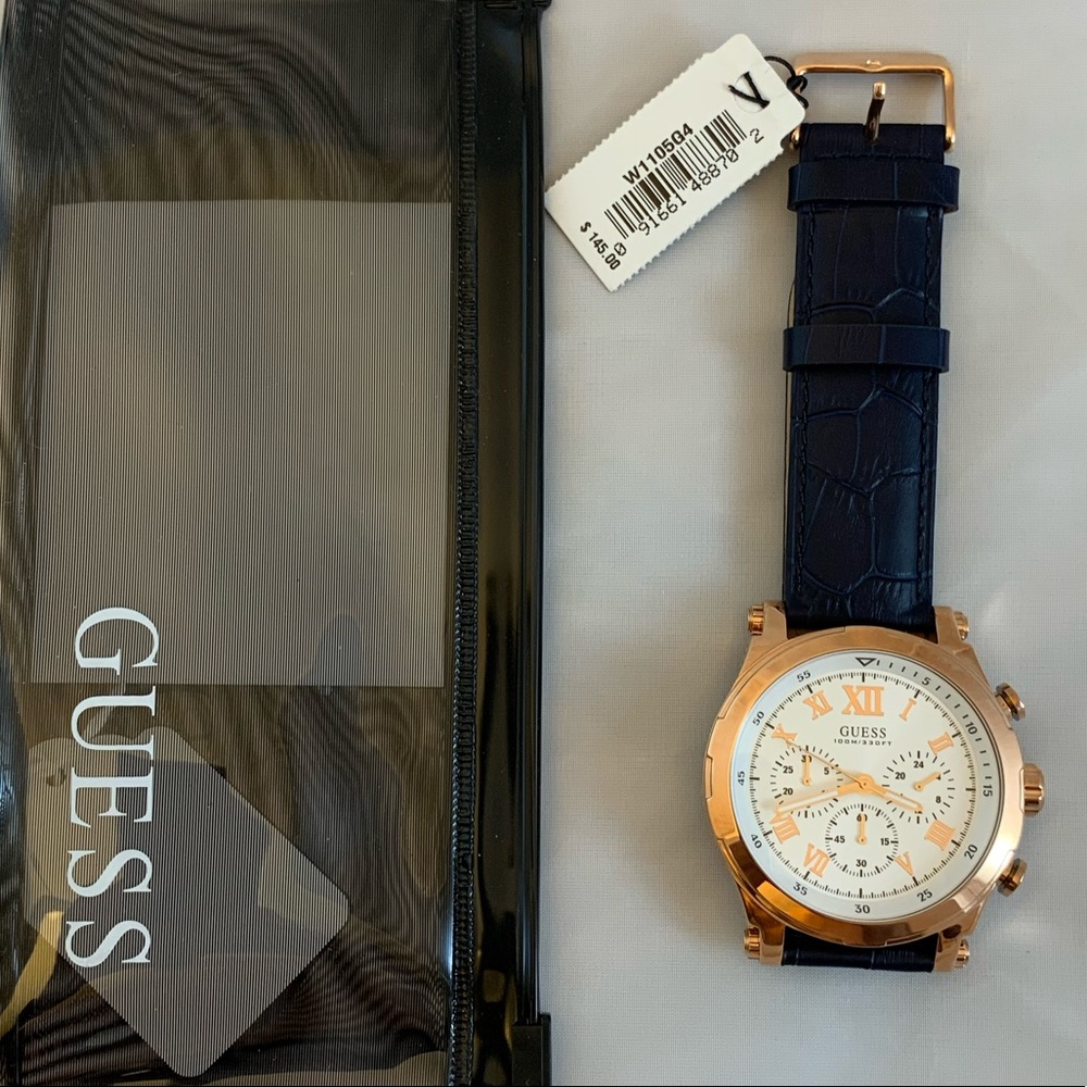 Guess Navy and Gold Watch NWT and Zip pouch